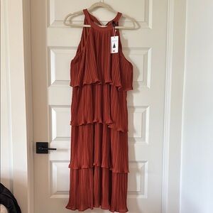 ZESICA Elegant Rust Tiered Dress